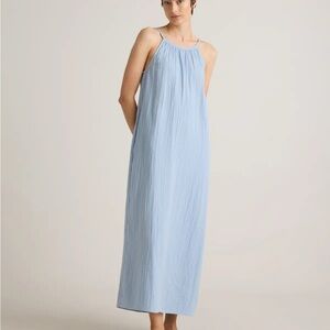 NWT Quince 100% Organic Cotton Gauze Sleeveless Maxi Dress Small Ocean Breeze
